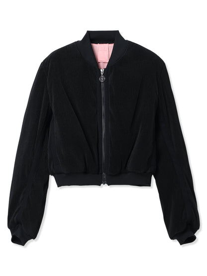 絲感百褶軍裝風飛行夾克 Silky Pleats Military Bomber Jacket