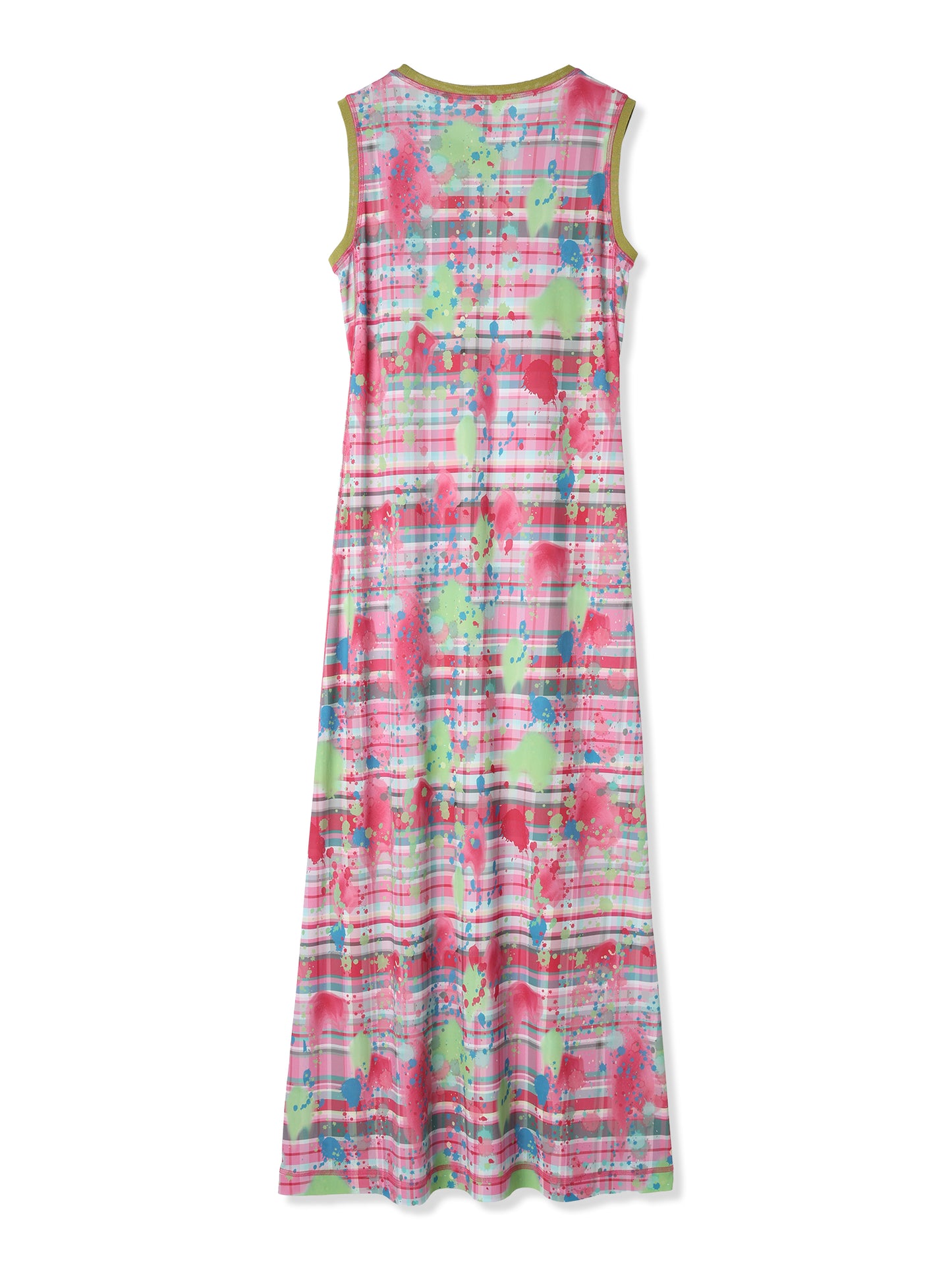 鮮豔格紋與潑墨印花無袖洋裝 Paper Jersey Sleeveless Dress