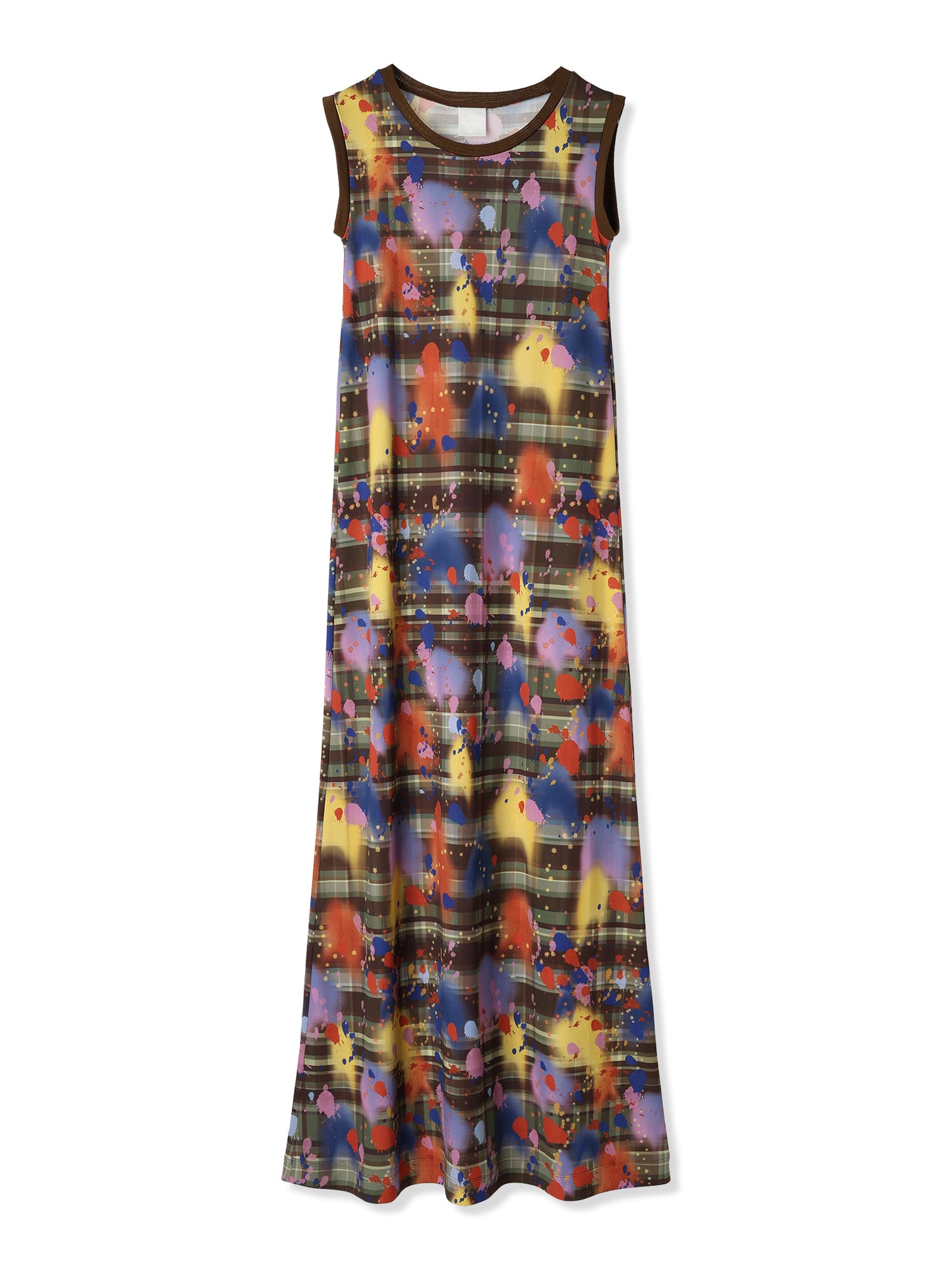 鮮豔格紋與潑墨印花無袖洋裝 Paper Jersey Sleeveless Dress